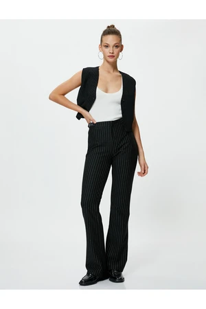 Koton Flared Leg Fabric Trousers High Waist Half Belt Detailed