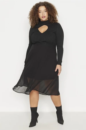 Trendyol Curve Black Woven Chiffon Midi Skirt