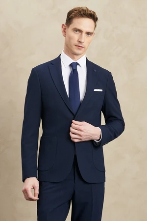 ALTINYILDIZ CLASSICS Men's Navy Blue Recycle Extra Slim Fit Slim Fit Mono Collar Seersucker Patterned Suit