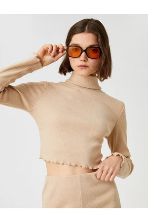 Koton Long Sleeve T-Shirt Turtleneck Crop Corduroy