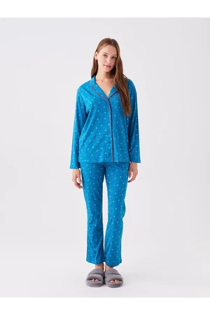 LC Waikiki Shirt Collar Patterned Long Sleeve Women's Pajamas Set