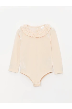 LC Waikiki Crew Neck Long Sleeved Baby Girl Bodysuit with Snap fastener