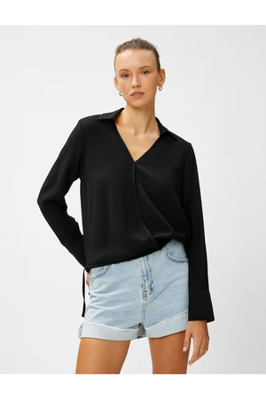 Koton Shirt Collar Blouse with Wrapped Long Sleeves