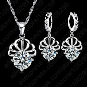 Elegant Cubic Zirconia New Earrings Pendant Necklace Classic Wedding Dress 925 Sterling Silver Jewelry Sets Fast Shipping