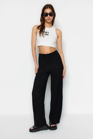 Trendyol Black Pleated Wide Leg/Casual Fit High Waist Knitted Pants