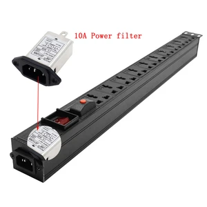 PDU 10 Unit overload protection Power strip Network Cabinet Rack Universal Outlet Dual Break Switch wave filter IEC-C14 port