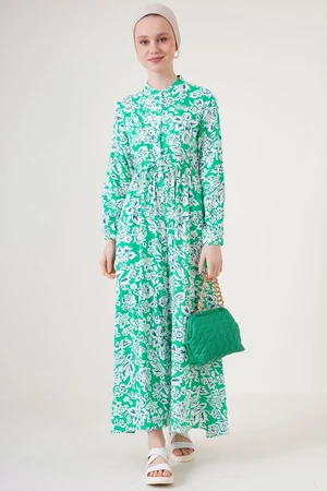 Bigdart 2144 Patterned Big Collar Hijab Dress - Green