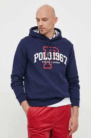 Mikina Polo Ralph Lauren pánská, tmavomodrá barva, s kapucí, s potiskem