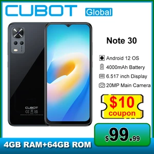 Cubot Note 30 Phone 6.517-Inch Display 4000mAh Battery 4GB+64GB Octa-Core Cellphones Android 12 20MP Camera Face ID Smartphone