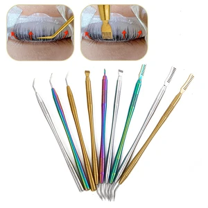 1Pc Stainless Steel Hot Lash Picks Double Head With Comb, False Eyelash Extensions, Rooting Aid Picking Needle