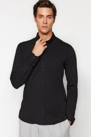 Trendyol Black Slim Fit Casual Comfortable Flexible Buttoned Collar Basic Shirt