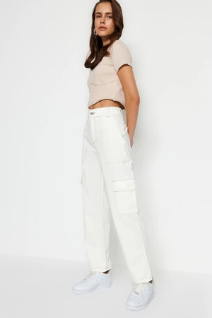 Trendyol White High Waist Jeans with Cargo Pockets