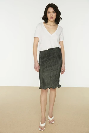 Trendyol Green Pleated Midi Knitted Skirt