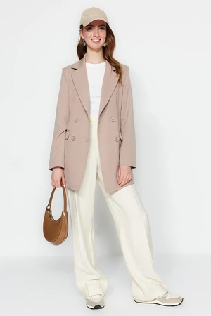 Trendyol Mink Double Button Detailed Blazer with Pockets, Lined Woven Jacket