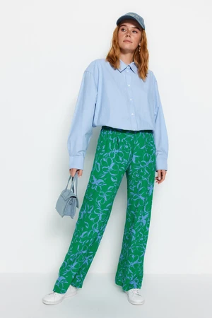 Trendyol Green With Elastic Waist, Wide Leg, Floral Pattern Woven Trousers