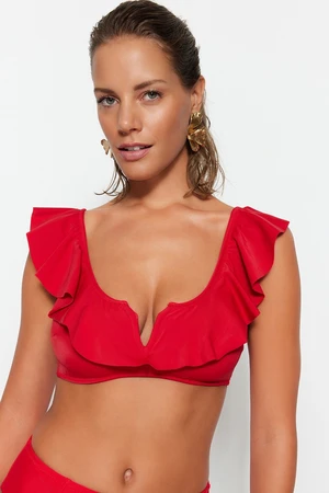 Trendyol Red Bralette Frilly Bikini Top