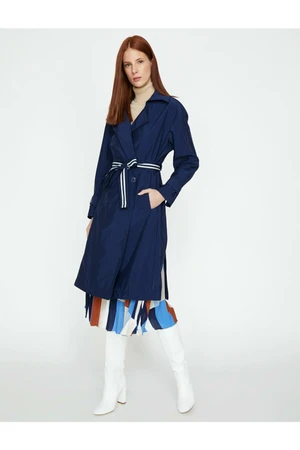 Koton Women's Navy Blue Belted Trench Coat