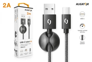 Datový kabel ALIGATOR PREMIUM 2A, USB-C 2m, černá