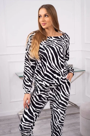 Velour set with zebra print black+white