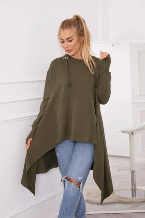 The blouse is flowing in khaki color at the bottom