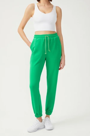 LOS OJOS Women's Green Leg Elastic Jogger Sweatpants