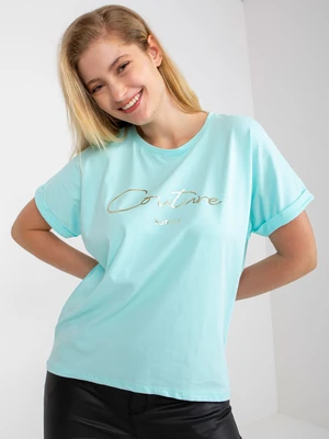 Cotton mint T-shirt of a larger size with the slogan