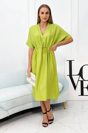 Viscose dress with V-neck kiwi