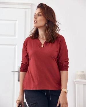 Classic burgundy blouse with V-neck