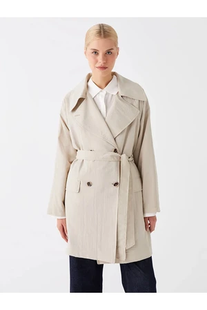 LC Waikiki LCW Modest Women's Double Breasted Collar Straight Long Sleeved Trench Coat