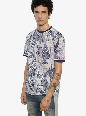 Light grey Men's T-Shirt with Tropical Pattern Desigual TS Cadmo - Men