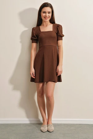 Bigdart 2339 Square Collar Knitted Dress - Brown