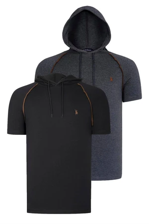 DUAL SET T8570 DEWBERRY HOODED MEN'S T-SHIRT-ANTHRACITE-BLACK