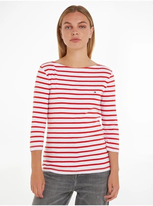 White and Red Ladies Striped Long Sleeve T-Shirt Tommy Hilfiger - Women