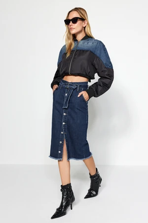 Trendyol Dark Blue Buttoned Belt Denim Skirt