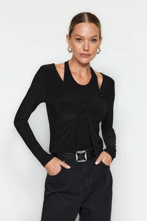 Trendyol Black With Athlete Look, Elastic Knitted Fitted Blouse