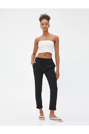 Koton Tie-Waist Trousers. Skinny Legs, Comfortable Cut. Textured.