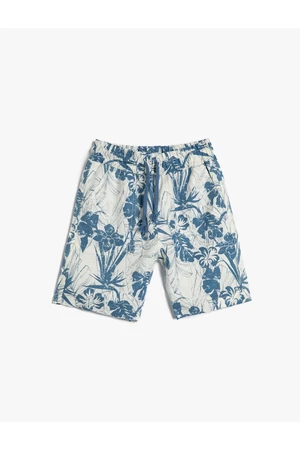 Koton Linen Shorts with Pocket, Elastic Waist, Floral Print.