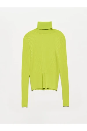 Dilvin 1297 Turtleneck Corduroy Basic Sweater-lime