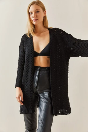 XHAN Black Openwork Oversize Cardigan