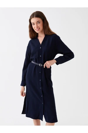 LC Waikiki Women's Shirt Collar Straight Long Sleeve Poplin Dress