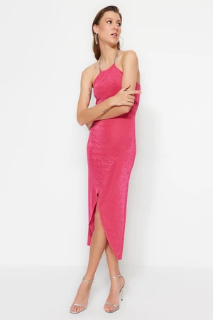 Trendyol Fuchsia Double Breasted Knitted Elegant Evening Dress