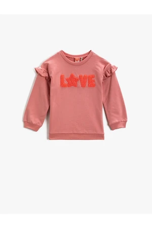 Koton Love Printed Sweatshirt Cotton with Ruffle Shoulders Crew Neck.