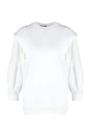 Trendyol White Sleeve Detail Diver/Scuba Knitted Sweatshirt