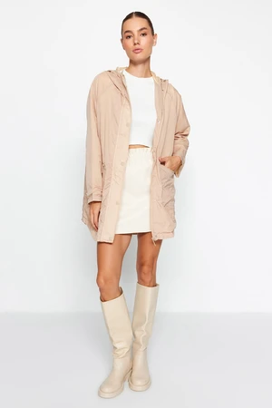 Trendyol Beige Oversized Hooded Water-Repellent Raincoat