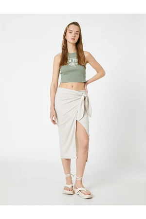 Koton Slit Midi Skirt with Tie Waist Biscuits