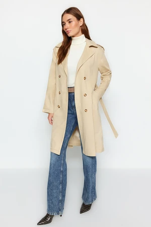 Trendyol Beige Oversize Wide-Cut Trench Coat with a Belt