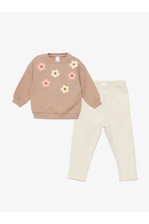 LC Waikiki Crew Neck Long Sleeve Baby Girl Sweatshirt and Tights 2-Piece Set