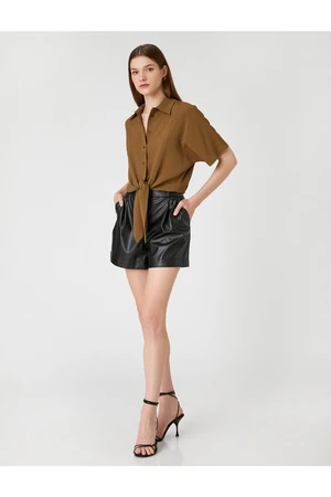 Koton Crop Shirt with Tie Detailed Short Sleeves