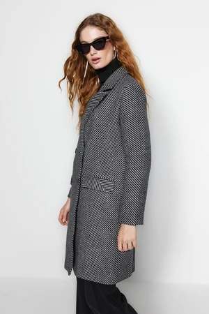 Trendyol Black Oversize Wide-Cut Herringbone Pattern Long Cachet Coat