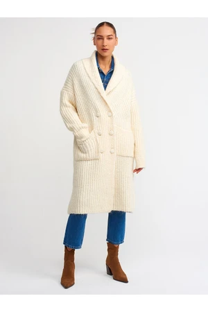 Dilvin 60162 Bathrobe Collar With Pockets, Knitwear Cardigan-ecru.